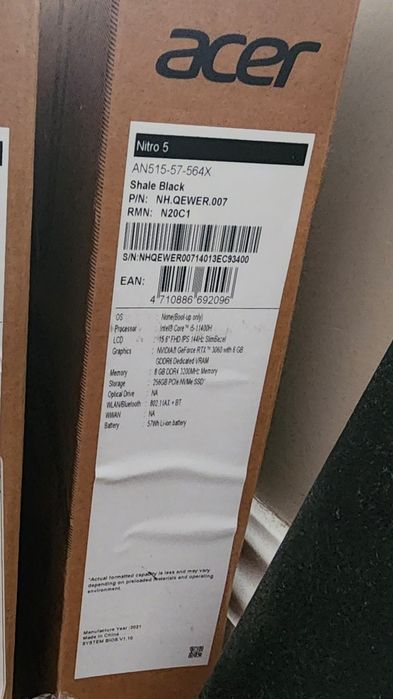 Игровой ноутбук Acer Nitro 5 | i5 11400H | RTX 3060 | 15.6" IPS 144 Гц — фото, Алматы